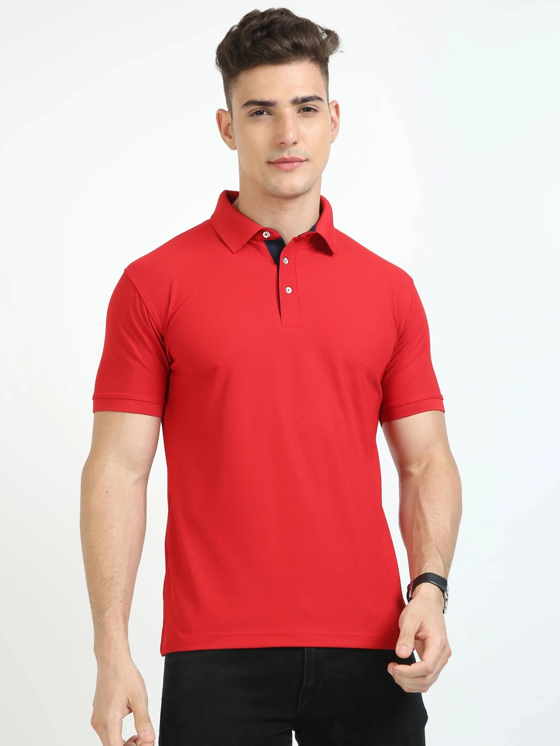 Men Solid Polo Neck Pure Cotton Red T-Shirt