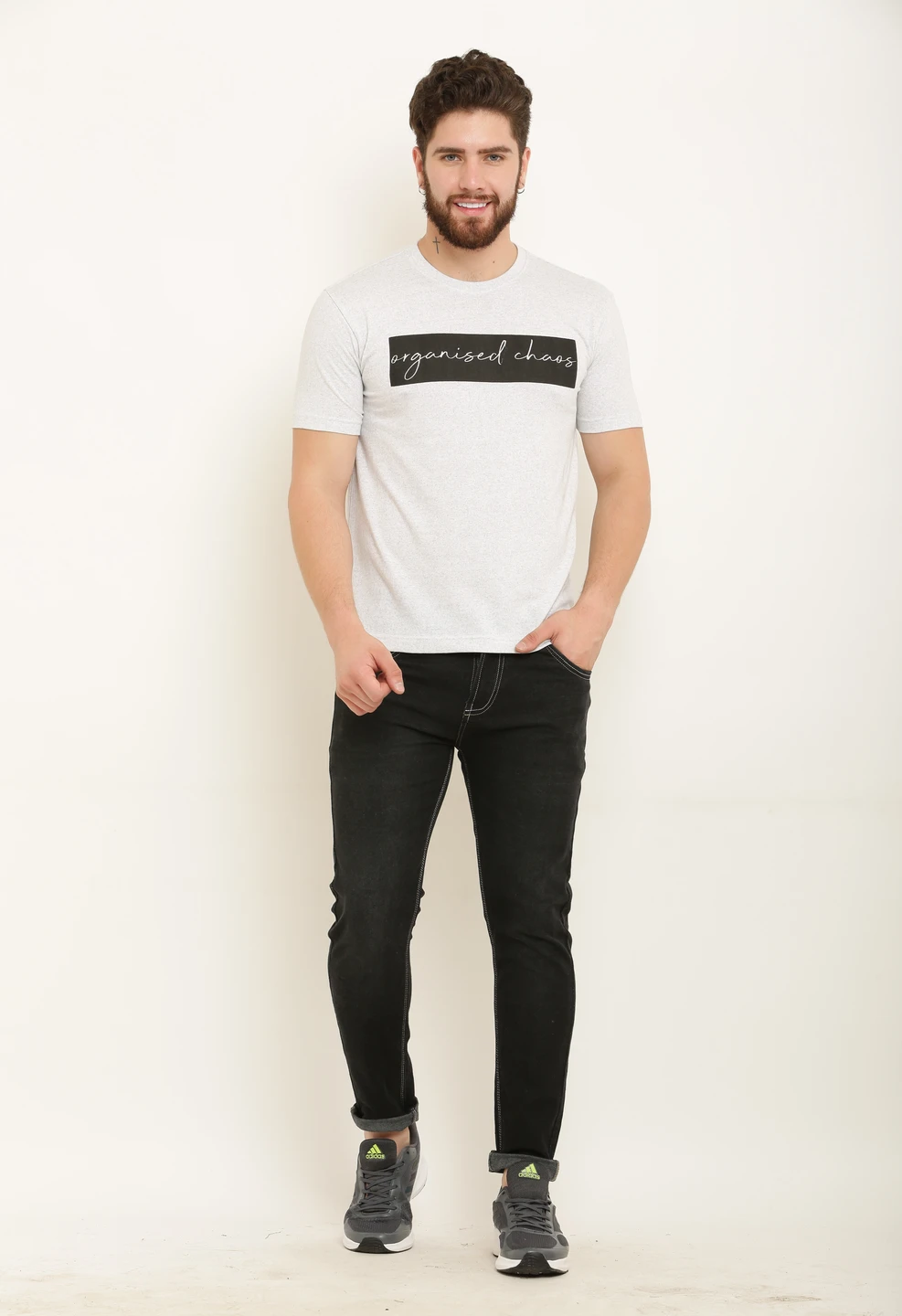 ZOSIC Men Graphic Print Round Neck Pure Cotton White T-Shirt