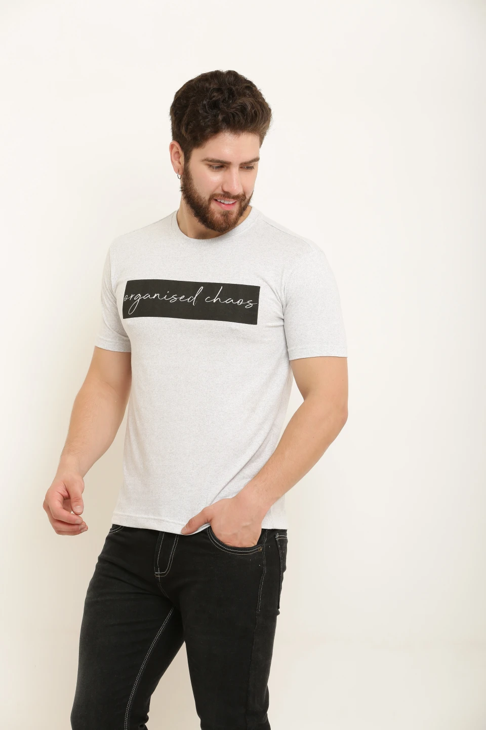 ZOSIC Men Graphic Print Round Neck Pure Cotton White T-Shirt