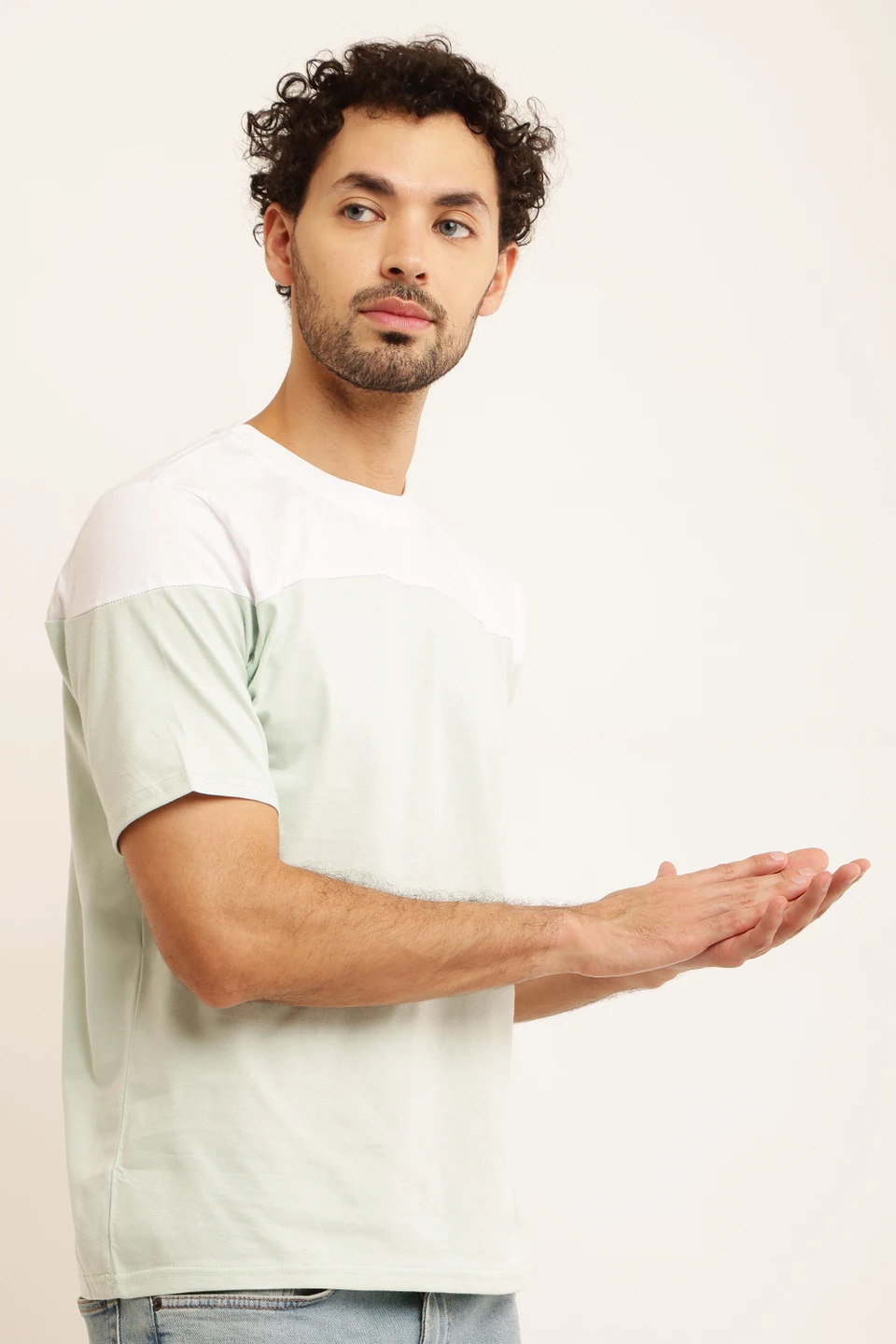 ZOSIC Men Solid Round Neck Cotton Blend Beige T-Shirt